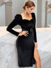 Adyce Eevning Long Sleeve Women Dress Vestidos Elegant Black Velvet Belt Celebrity Outwear Party Club Midi Dress Outfits