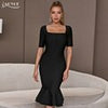 Adyce Elegant Midi Mermaid Bandage Dress For Women Summer Sexy Short Sleeve Buttons Celebrity Club Evening Party Dress Vestidos
