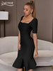 Adyce Elegant Midi Mermaid Bandage Dress For Women Summer Sexy Short Sleeve Buttons Celebrity Club Evening Party Dress Vestidos