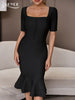 Adyce Elegant Midi Mermaid Bandage Dress For Women Summer Sexy Short Sleeve Buttons Celebrity Club Evening Party Dress Vestidos