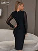 Adyce Elegant Women Long Sleeve Bandage Dress Sexy Black Lace See Through Bodycon Midi Club Evening Celebrity Runway Party Dress
