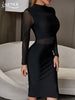 Adyce Elegant Women Long Sleeve Bandage Dress Sexy Black Lace See Through Bodycon Midi Club Evening Celebrity Runway Party Dress