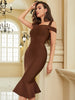 Adyce Elegant Women Mermaid Midi Bandage Dress Summer Sexy One Shoulder Sleeveless Celebrity Evening Party Brown Bodycon Dresses