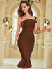 Adyce Elegant Women Mermaid Midi Bandage Dress Summer Sexy One Shoulder Sleeveless Celebrity Evening Party Brown Bodycon Dresses