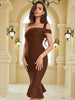 Adyce Elegant Women Mermaid Midi Bandage Dress Summer Sexy One Shoulder Sleeveless Celebrity Evening Party Brown Bodycon Dresses