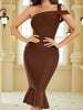 Adyce Elegant Women Mermaid Midi Bandage Dress Summer Sexy One Shoulder Sleeveless Celebrity Evening Party Brown Bodycon Dresses