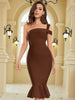 Adyce Elegant Women Mermaid Midi Bandage Dress Summer Sexy One Shoulder Sleeveless Celebrity Evening Party Brown Bodycon Dresses