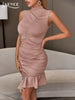 Adyce Elegant Women Ruffles Midi Dress One Shoulder Long Sleeve Sexy Draped High Neck Evening Club Celebrity Party Female Dress