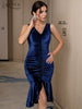Adyce Elegant Women Ruffles Midi Trumpet Velvet Dress Sexy Tank V Neck Draped Evening Celebrity Casual Party Dress 2023