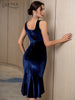 Adyce Elegant Women Ruffles Midi Trumpet Velvet Dress Sexy Tank V Neck Draped Evening Celebrity Casual Party Dress 2023