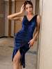 Adyce Elegant Women Ruffles Midi Trumpet Velvet Dress Sexy Tank V Neck Draped Evening Celebrity Casual Party Dress 2023