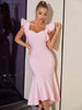 Adyce Elegant Women Trumpet Bandage Dress Outfits Sexy Ruffles Summer Midi Birthday Party Celebrity Evening Club Lady Pink Dress
