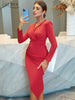 Adyce Elegant Women's Long Sleeve Red Dress Autumn Sexy V Neck Draped Party Celebrity Evening Split Club Midi Lady Dress