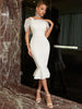 Adyce Elegant Women's Mermaid Dress 2023 Summer White Mesh Wedding Party Celebrity Evening Club Midi Dress Vestidos