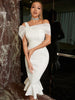 Adyce Elegant Women's Mermaid Dress 2023 Summer White Mesh Wedding Party Celebrity Evening Club Midi Dress Vestidos