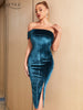 Adyce Elegant Women's Night Club Midi Velvet Dress Summer Sexy One Shoulder Short Sleeve Strapless Celebrity Party Dress