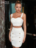 Adyce Elegant Women's White 2 Two Pieces Sets Sexy Tank Sleeveless Tops & Mini Skirts Buttons Club Party Outwear Sets