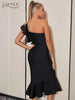 Adyce Evening Black Ruffles Mermaid Midi Bandage Dress Summer Women's Sexy One Shoulder Party Celebrity Night Club Dress Outfits