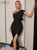 Adyce Evening Black Ruffles Mermaid Midi Bandage Dress Summer Women's Sexy One Shoulder Party Celebrity Night Club Dress Outfits