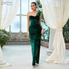 Adyce Evening Dress For Women Maxi Velvet Green One Shoulder Sleeveless Sexy High Split Club Party Celebrity Lady Dress