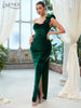 Adyce Evening Dress For Women Maxi Velvet Green One Shoulder Sleeveless Sexy High Split Club Party Celebrity Lady Dress
