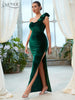 Adyce Evening Dress For Women Maxi Velvet Green One Shoulder Sleeveless Sexy High Split Club Party Celebrity Lady Dress
