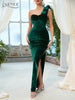 Adyce Evening Dress For Women Maxi Velvet Green One Shoulder Sleeveless Sexy High Split Club Party Celebrity Lady Dress
