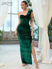 Adyce Evening Dress For Women Maxi Velvet Green One Shoulder Sleeveless Sexy High Split Club Party Celebrity Lady Dress