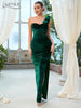 Adyce Evening Dress For Women Maxi Velvet Green One Shoulder Sleeveless Sexy High Split Club Party Celebrity Lady Dress