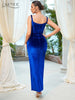 Adyce Evening Women Elegant Mesh Maxi Club Dress 2023 Sexy High Split Blue Velvet Spaghetti Strap Celebrity Party Dress