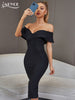 Adyce Evening Off Shoulder Black Bandage Dress Women Summer Sexy V Neck Midi Club Celebrity Elegant Bodycon Party Dress Vestidos