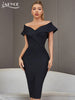 Adyce Evening Off Shoulder Black Bandage Dress Women Summer Sexy V Neck Midi Club Celebrity Elegant Bodycon Party Dress Vestidos