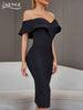 Adyce Evening Off Shoulder Black Bandage Dress Women Summer Sexy V Neck Midi Club Celebrity Elegant Bodycon Party Dress Vestidos