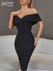 Adyce Evening Off Shoulder Black Bandage Dress Women Summer Sexy V Neck Midi Club Celebrity Elegant Bodycon Party Dress Vestidos