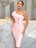 Adyce Evening Pink Ruffles Midi Women's Bandage Dress Summer One Shoudler Sleeveless Celebrity Club Party Dress Vestidos