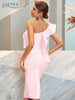 Adyce Evening Pink Ruffles Midi Women's Bandage Dress Summer One Shoudler Sleeveless Celebrity Club Party Dress Vestidos