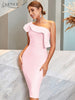 Adyce Evening Pink Ruffles Midi Women's Bandage Dress Summer One Shoudler Sleeveless Celebrity Club Party Dress Vestidos