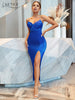 Adyce Evening Spaghetti Strap Maxi Dress Women's Summer Sexy V Neck High Split Celebrity Blue Club Party Camisole Dress