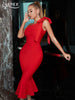 Adyce Evening Summer Elegant Red Bow Women's Trumpet Bandage Dress Sexy One Shoulder Sleeveless Celebrity Club Party Midi Dress