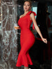 Adyce Evening Summer Elegant Red Bow Women's Trumpet Bandage Dress Sexy One Shoulder Sleeveless Celebrity Club Party Midi Dress