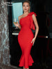 Adyce Evening Summer Elegant Red Bow Women's Trumpet Bandage Dress Sexy One Shoulder Sleeveless Celebrity Club Party Midi Dress