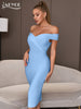 Adyce Evening Summer Elegant Women's Bandage Dress Off Shoulder Sexy V Neck Midi Celebrity Birthday Club Party Bodycon Dress