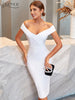 Adyce Evening Summer Elegant Women's Bandage Dress Off Shoulder Sexy V Neck Midi Celebrity Birthday Club Party Bodycon Dress