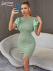 Adyce Female Green Ruffles Midi Dress Summer Short Butterfly Sleeve O Neck Celebrity Club Wear Evening Party Dress 2023