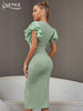 Adyce Female Green Ruffles Midi Dress Summer Short Butterfly Sleeve O Neck Celebrity Club Wear Evening Party Dress 2023