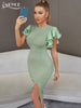 Adyce Female Green Ruffles Midi Dress Summer Short Butterfly Sleeve O Neck Celebrity Club Wear Evening Party Dress 2023
