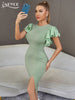 Adyce Female Green Ruffles Midi Dress Summer Short Butterfly Sleeve O Neck Celebrity Club Wear Evening Party Dress 2023