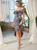 Adyce Streetwear Off Shouder Ruffles Leopard Dress For Women Summer Elegant Lace Midi Club Celebrity Evening Party Dress