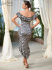 Adyce Streetwear Off Shouder Ruffles Leopard Dress For Women Summer Elegant Lace Midi Club Celebrity Evening Party Dress