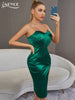 Adyce Summer Night Club Spaghetti Strap Dress Sexy Green Satin Draped Midi Women Evening Celebrity Party Camisole Dress